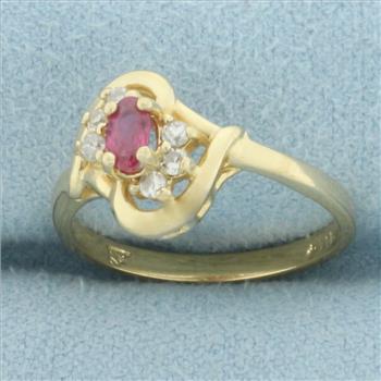 Pink Sapphire and Diamond Ring in 14k Yellow Gold
