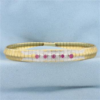 Pink Sapphire Omega Bracelet in 18K Yellow and White Gold