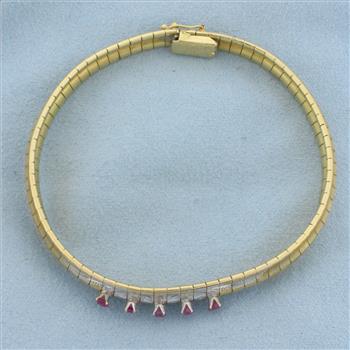 Pink Sapphire Omega Bracelet in 18K Yellow and White Gold