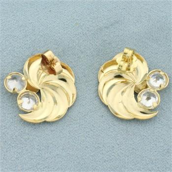 Pinwheel Design CZ Earrings in 18k Yellow Gold