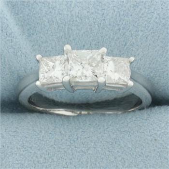 Princess Cut 3 Stone Engagement or Anniversary Ring in 14k White Gold