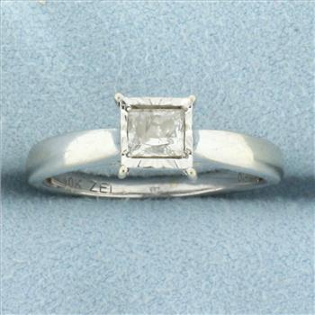 Princess Cut Diamond Solitaire Engagement Ring in 10k White Gold