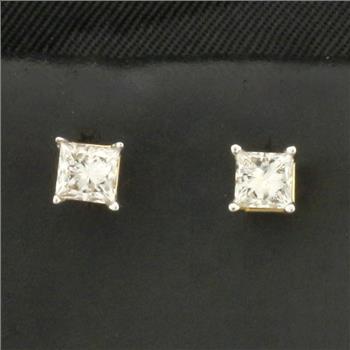Princess Cut Diamond Stud Earrings in 14k Yellow Gold