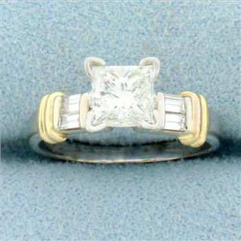 Princess Diamond Engagement Ring in 14K Yellow and White Gold