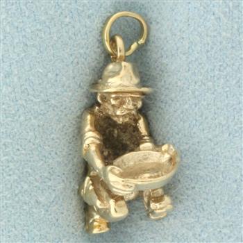 Prospector Gold Miner Panning Charm in 14k Yellow Gold