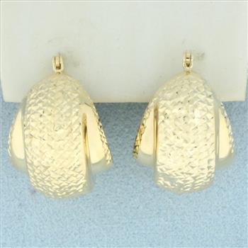 Puffy Textured Hoop Earrings in 14k Yellow Gold