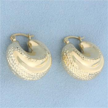 Puffy Textured Hoop Earrings in 14k Yellow Gold