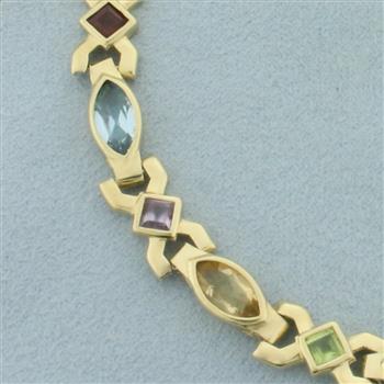 Rainbow Gemstone Geometric Bracelet in 14k Yellow Gold