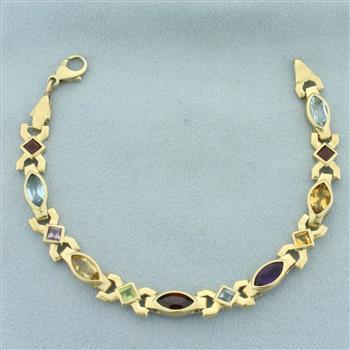 Rainbow Gemstone Geometric Bracelet in 14k Yellow Gold