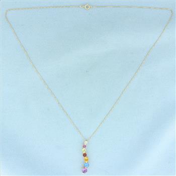 Rainbow Gemstone Journey Necklace in 14k Yellow Gold