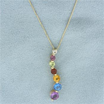 Rainbow Gemstone Journey Necklace in 14k Yellow Gold