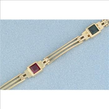 Rainbow Sapphire Bracelet in 14k Yellow Gold