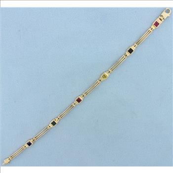 Rainbow Sapphire Bracelet in 14k Yellow Gold