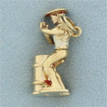 Rare Vintage Mechanical African Drummer Charm in 14k Yellow Gold