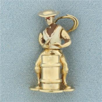 Rare Vintage Mechanical African Drummer Charm in 14k Yellow Gold