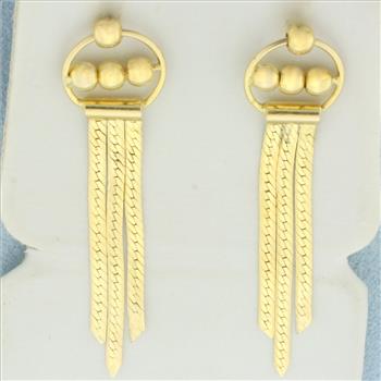Reversable Herringbone Ball Bead Dangle Earrings in 14k Yellow Gold