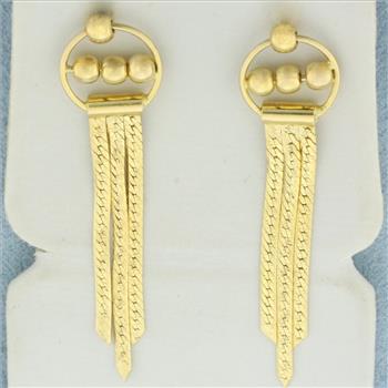 Reversable Herringbone Ball Bead Dangle Earrings in 14k Yellow Gold