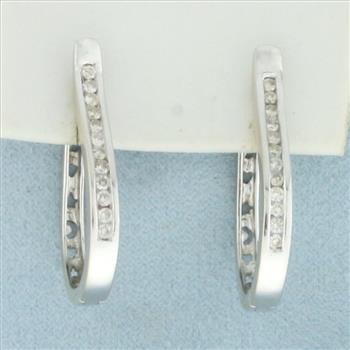 Reversible Diamond Sun Moon Stars Hoop Earrings in 14k White Gold