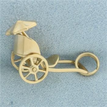 Rickshaw Carriage Charm or Pendant in 14k Yellow Gold