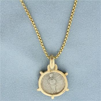 Roman Empire Silver Denarius Coin Necklace in 14k Yellow Gold