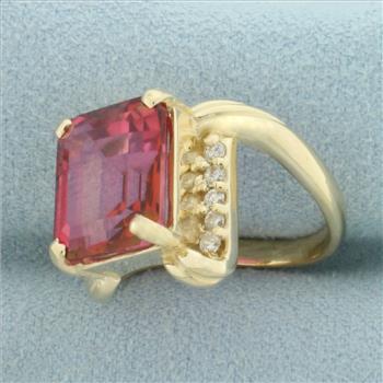 Rubellite Tourmaline and Diamond Bypass Ring in 14k Yellow Gold