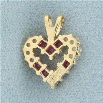 Ruby and Diamond Heart Pendant in 14k Yellow Gold