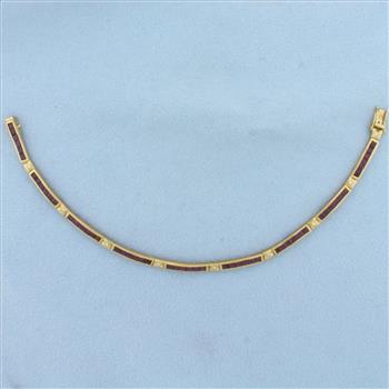 Ruby and Diamond Line Tennis Bracelet in 18K Yellow Gold