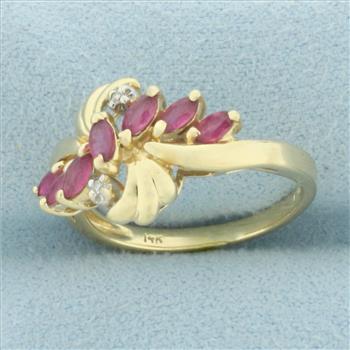 Ruby and Diamond Ring in 14k Yellow Gold