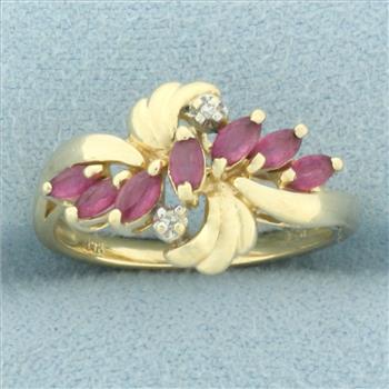 Ruby and Diamond Ring in 14k Yellow Gold