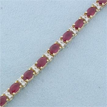 Ruby and Diamond Tennis Bracelet in 14k Yellow Gold