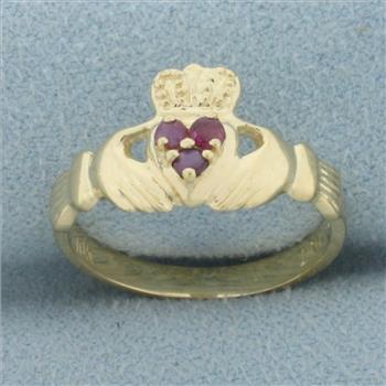 Ruby Claddagh Ring in 10k Yellow Gold