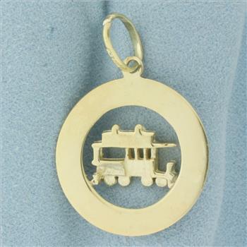 Ruby San Francisco Cable Car Medallion Charm in 14k Yellow Gold