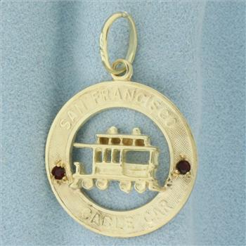 Ruby San Francisco Cable Car Medallion Charm in 14k Yellow Gold