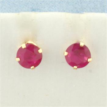 Ruby Stud Earrings in 14k Yellow Gold