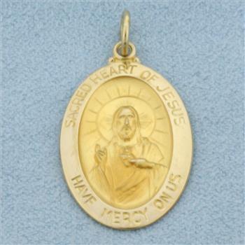 Sacred Heart of Jesus Charm or Pendant in 14k Yellow Gold