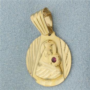 Saint Barbara Ruby Protection Pendant in 10k Yellow Gold