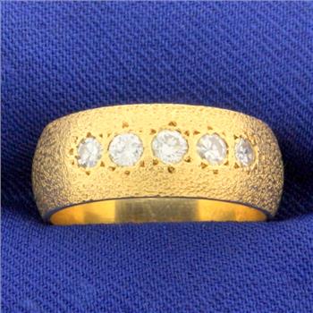 Sandblast Finish Diamond Band Ring in 14k Yellow Gold