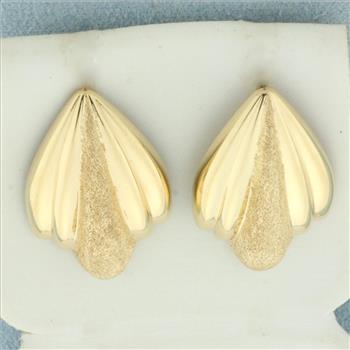 Sandblast Finish Fan Design Earrings in 14k Yellow Gold