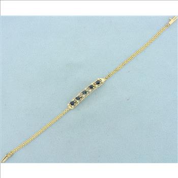 Sapphire and Diamond Bar Bracelet in 14K Yellow Gold