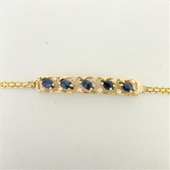 Sapphire and Diamond Bar Bracelet in 14K Yellow Gold