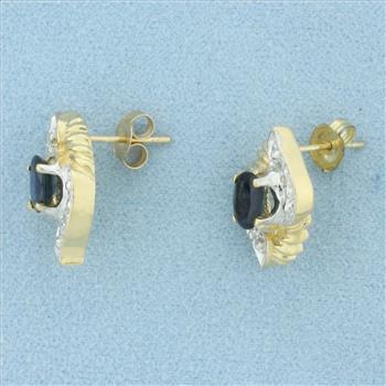 Sapphire and Diamond Button Earrings in 14k Yellow Gold