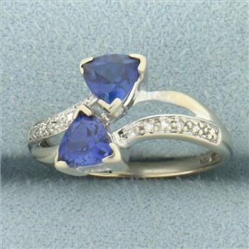 Sapphire and Diamond Bypass Ring in 10k White Gold