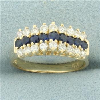Sapphire and Diamond Cathedral Line Ring in 14k Yellow Gold