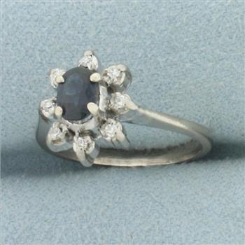 Sapphire and Diamond Flower Ring in _k Yellow Gold