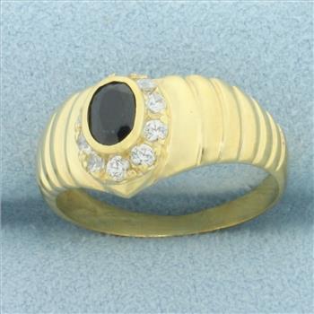 Sapphire and Diamond Halo Ring in 18k Yellow Gold