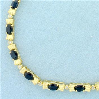 Sapphire and Diamond Line Tennis Bracelet in 14K Yellow Gold