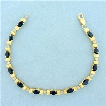 Sapphire and Diamond Line Tennis Bracelet in 14K Yellow Gold
