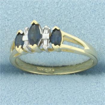 Sapphire and Diamond Split Shank Ring in 14k Yellow Gold