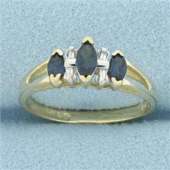 Sapphire and Diamond Split Shank Ring in 14k Yellow Gold