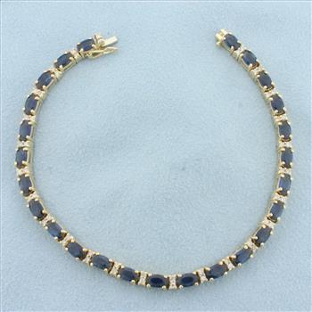 Sapphire and Diamond Tennis Bracelet in 14k Yellow Gold